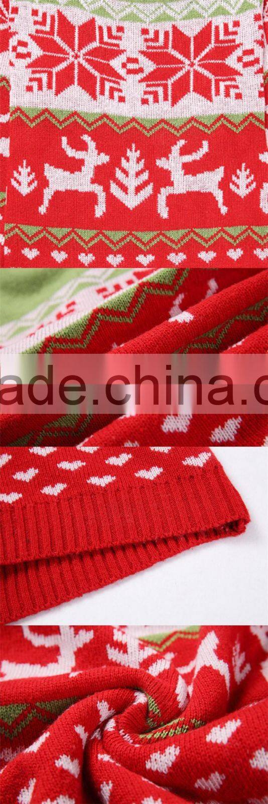 Fashionable design long style red snowflake patterns ladies Christmas sweater