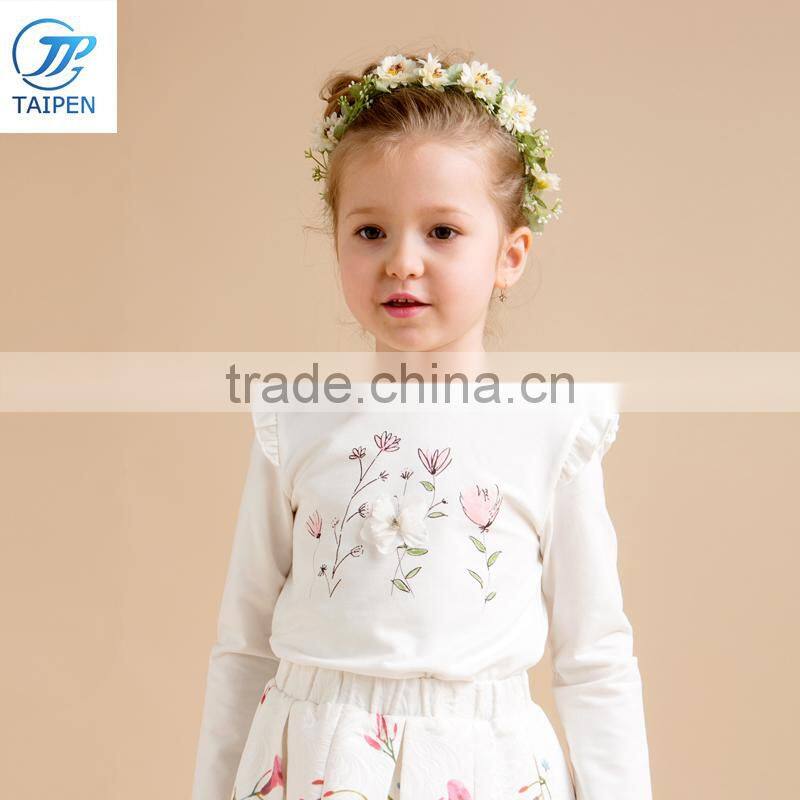Wholesale Girls Long Sleeve Lace t Shirt With Flower Pattern Fleece Lining Shirt Designs For Girls