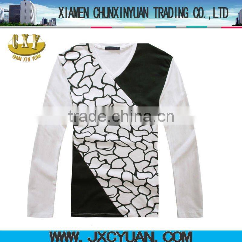 2014 fashion men custom t shirts with long sleeve and v-neck