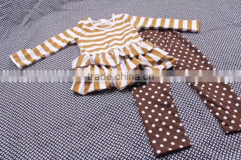 Mustard White Stripy Cardigan And Coffee Polka Trousers Girl Sweet Spring Clothing sets LBYTZ001-40