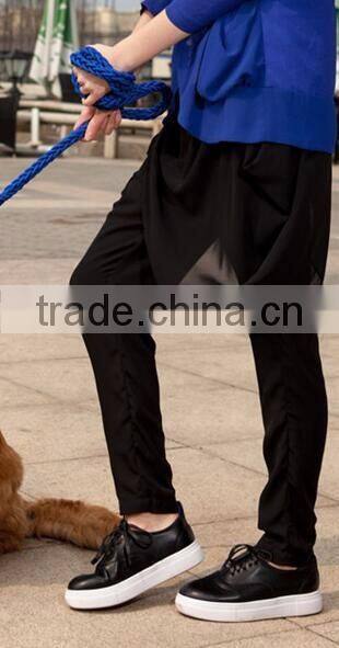 Runwaylover EY0619P plus size clothing full length trousers women casual elastic waist chiffon harem pants