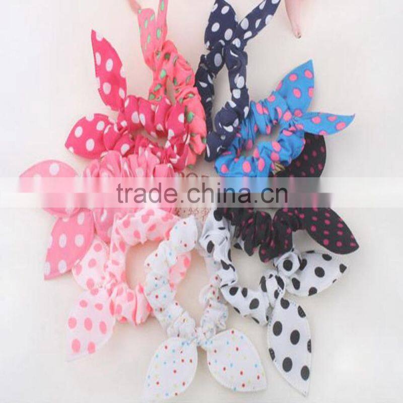 Fashion Rabit Ears Elastic HairBands Dot Print Chiffon Hair Ring
