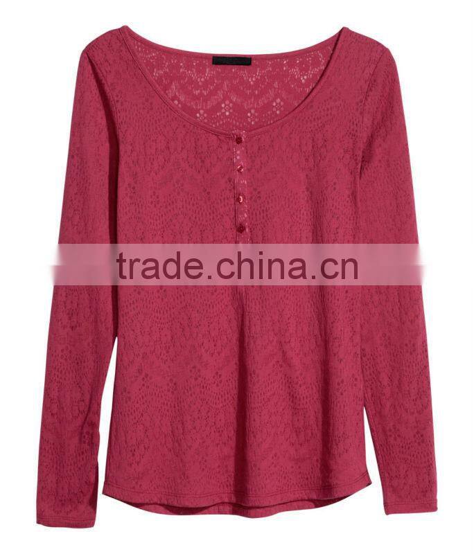 Ladies Long Sleeve Burnout pattern Knit Top