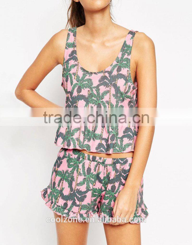 Relaxed fit scoop neck all over printed pajama women adult pajama