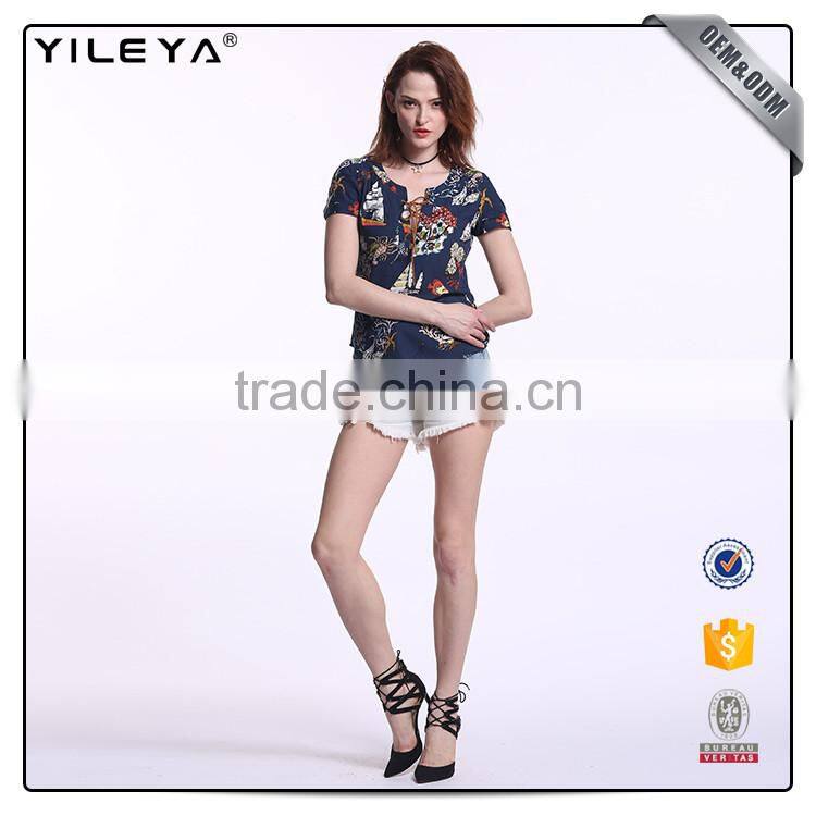 With pattern cheap women top,cheap custom t shirt,custom logo t shirt