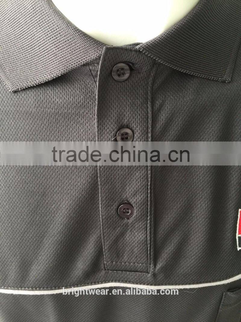 Hot sale plain black polyester short sleeve safety custom triangle hem polo shirt