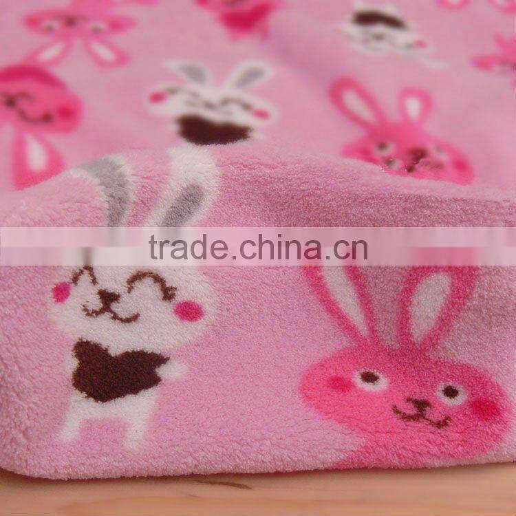 2013 New design printed coral fleece blanket,animal pattern coral fleece fabric, bunny printed coral fleece