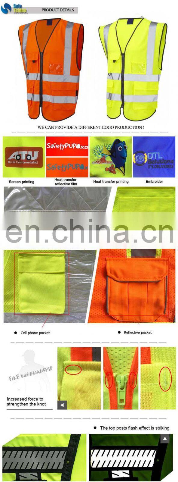 2016 new china supplier orange safety vests with pockets