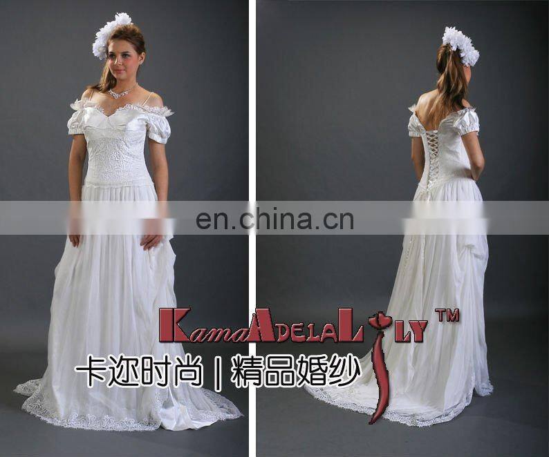 EB401 Elegant Short sleeve V-neck Wedding dress chiffon fishtail wedding gown