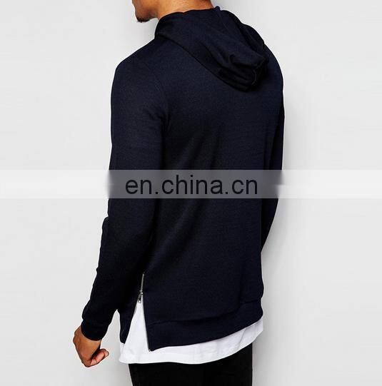 China Wholesale Men's Clothing Custom Streetwear Side Zipper Cheap Black Hoodies Sweatshirt