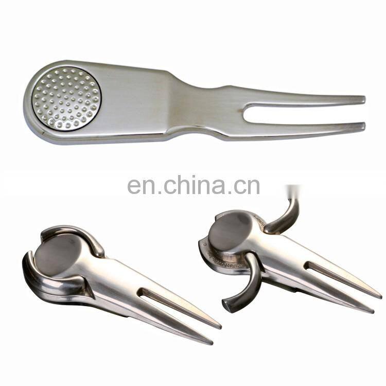 Retractable divot tool deluxe automatic golf pitch fork custom divot tool with golf ball marker