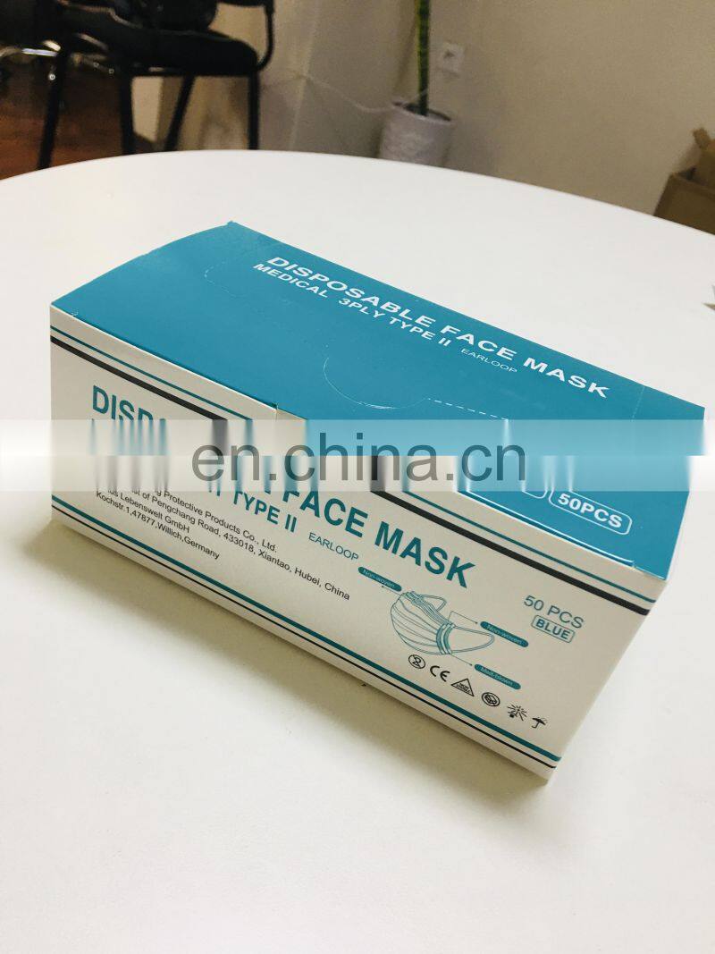 Golden supplier Disposable Medical Mask Earloop Blue Waterproof Face Mask 17.5cm x 9.5cm