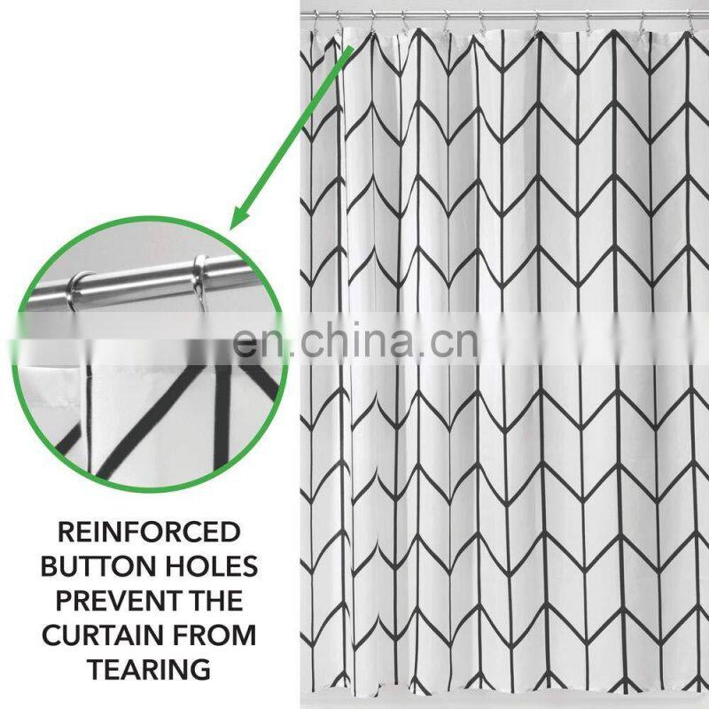 Extra long Black polyester hotel shower curtain with hooks