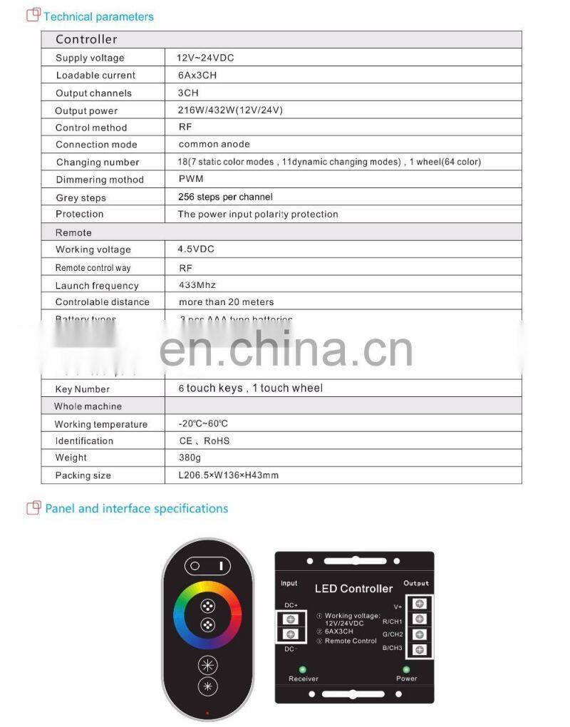 Shenzhen factory dc12v 24v RGB touchable led controller