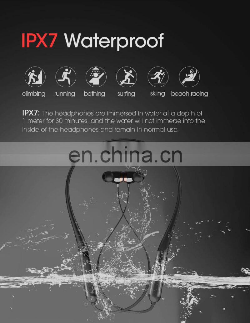 IPX7 Waterproof Magnetic Sports Wireless Earphone super Bass Stereo wireless neck Band Wireless Headphone