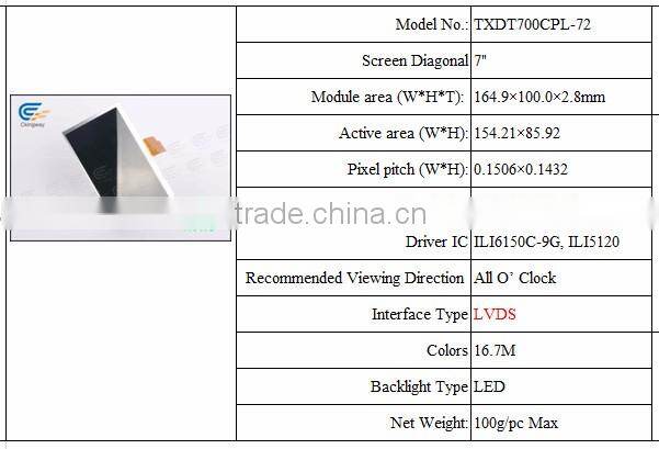 tft lcd screen 7 inch without touch panel 40 pin