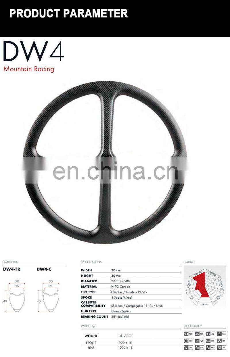 Modify Luxury 27.5Cun Mountain Bike 40*30mm Clincher Tubeless Ready Rim Carbon Fiber Wheelset Tire Rim