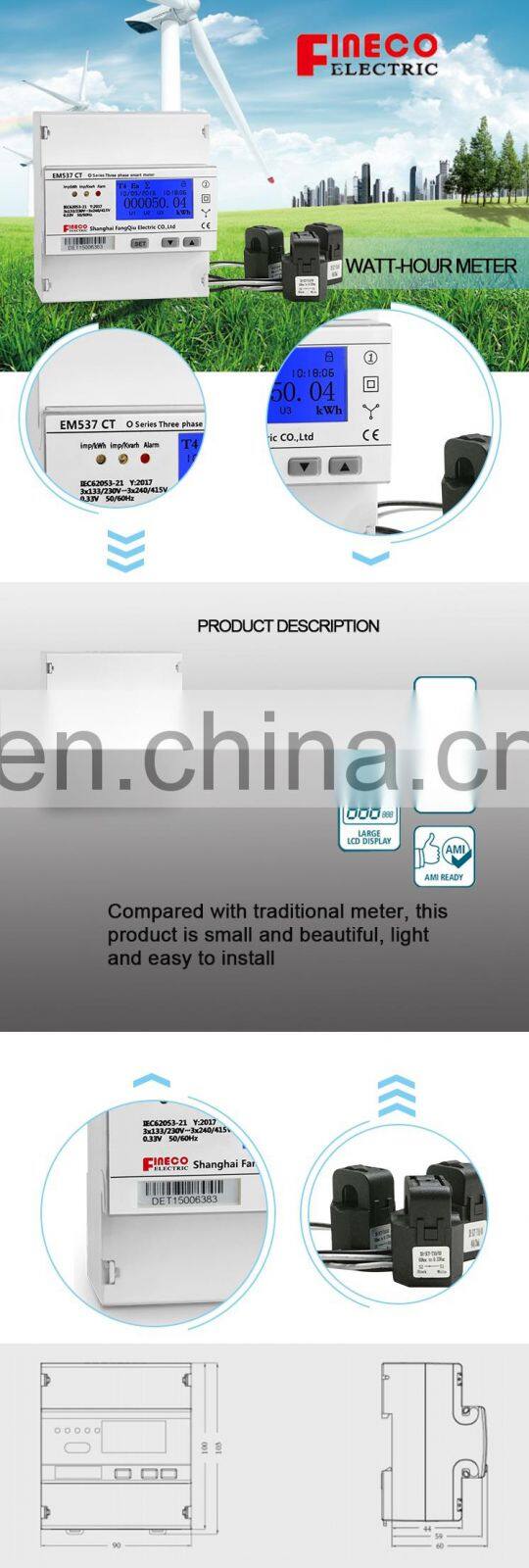 EM537 CT O series 3 Phase RS485 Modbus 333mV/100mV CT Connected Electricity Energy Meter