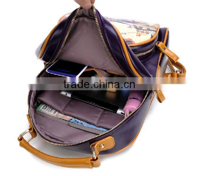 Light leisurely fashion cartoon printing PU laptop bag for lady
