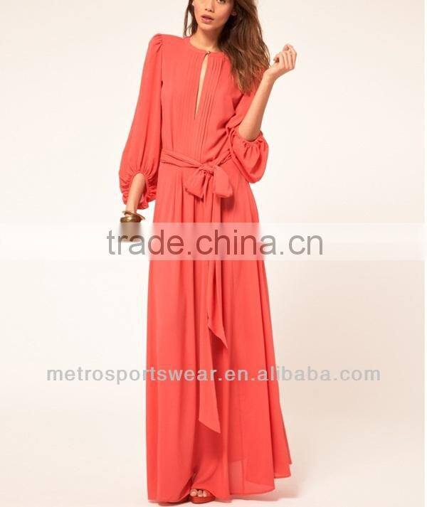 2015 Long sleeve ladies chiffon maxi dress