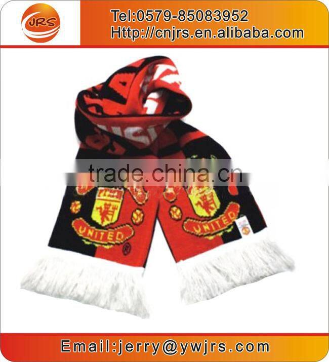 Promotional custom knitted fans gift wholesales scarf,jacquard knitting pattern scarf