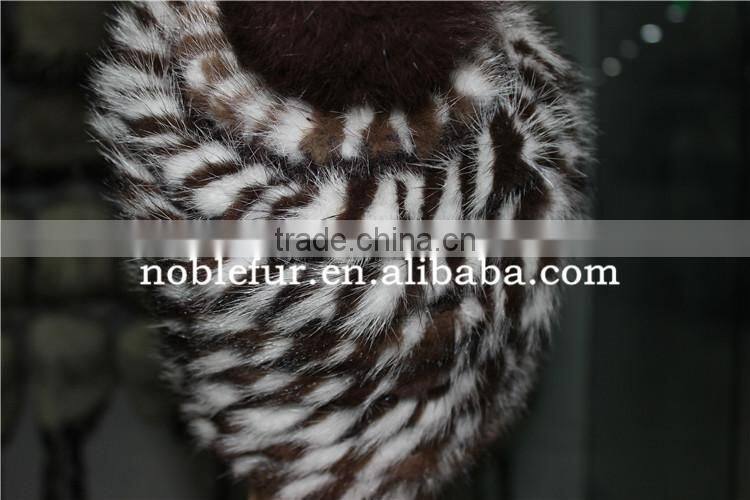high quality fancy mink fur and fox fur ball/pretty knitted headwear with pompom