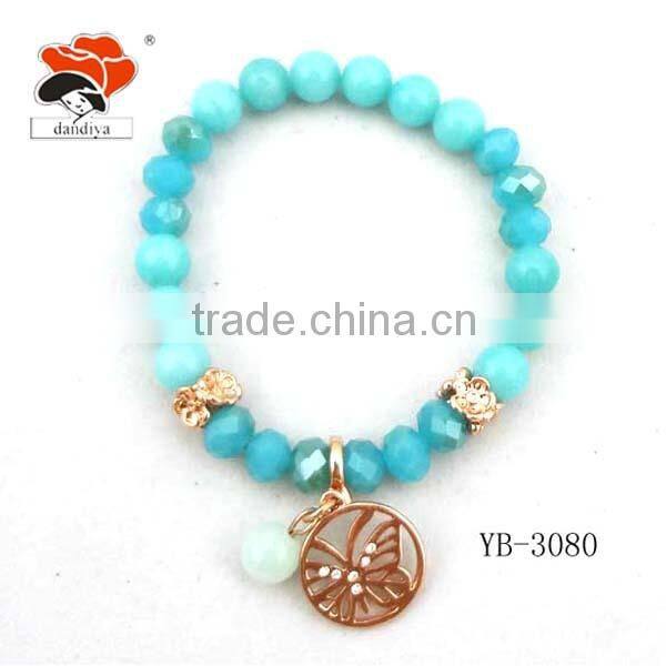 Fashion 2016 Handmake Copper Popular Exotic Black White Bead Gold Flower Bracelet Jewelry