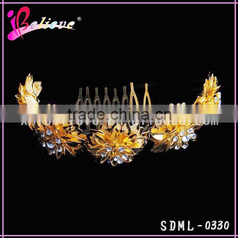 Elegant indian gold hair accessories headband, diamond flower hairbands for ladies