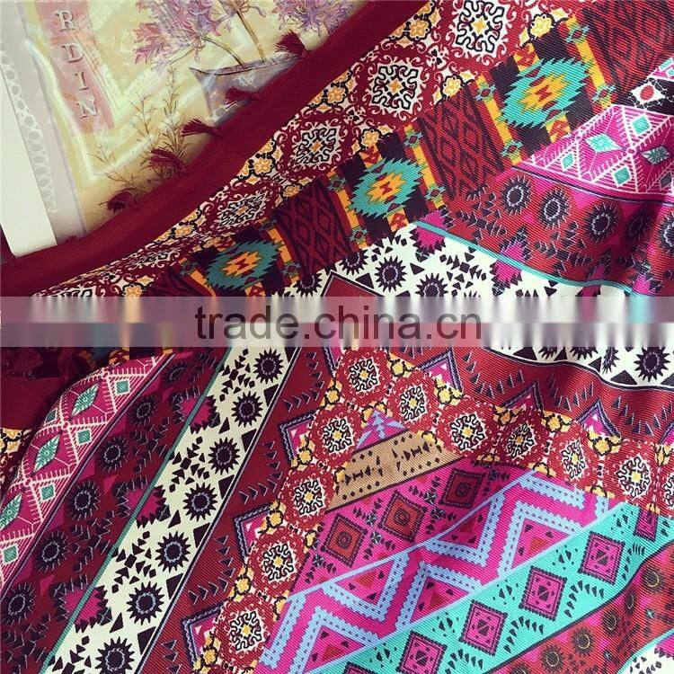 Fashion Retro Printed Pattern with Tassels Women Square Pashmina Encryption Twill Cotton Scarf