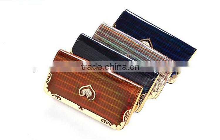 Latest design ladies hand purse clutch pu wallet heart rhinestone purse