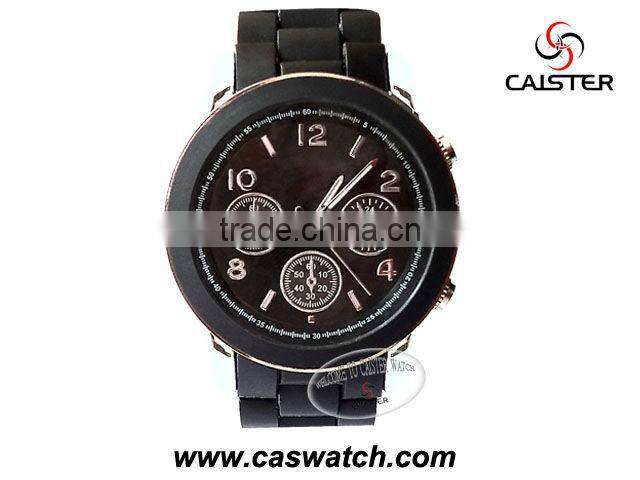Tungsten steel watch strap and three hands black watch