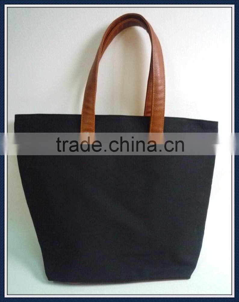 Canvas tote bag with pu leather handles
