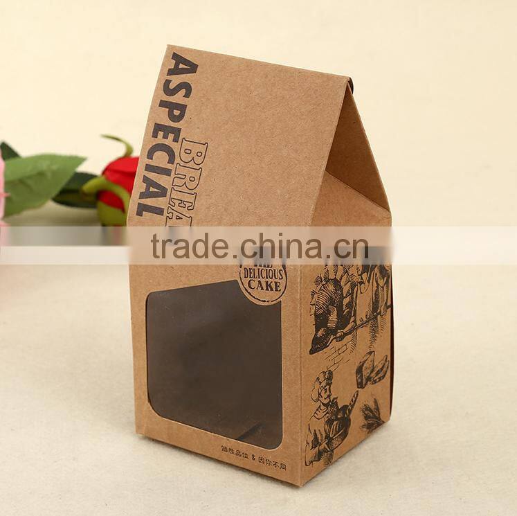 Custom Logo Printing Lovely Design Folding Foldable Kraft Takeaway Packaging Paper Bread Cake Food Box with PVC Window