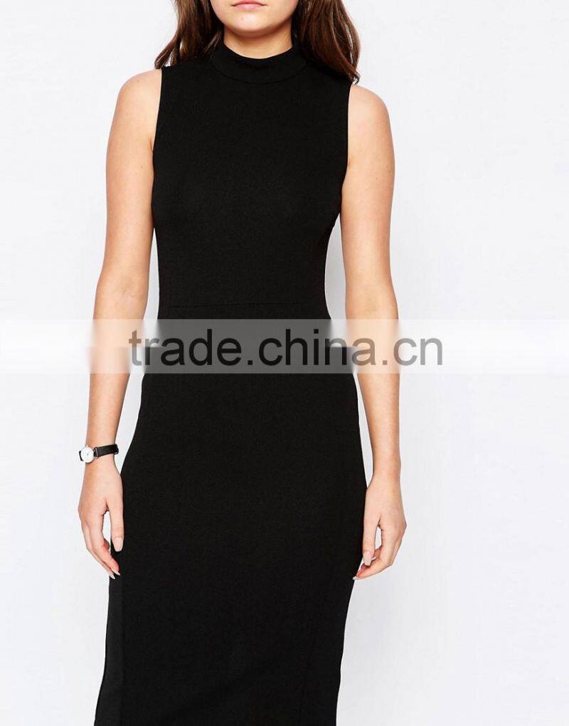 New Womens Plain Bodycon Sleeveless Ladies Pencil Midi Dress