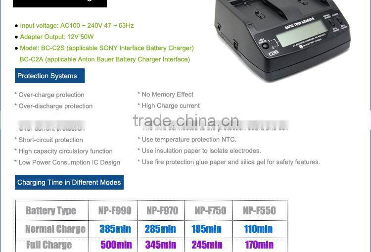 Fast Speed Dual LCD Quick Charger For Sony NP-F970 NP-F770 NP-F570