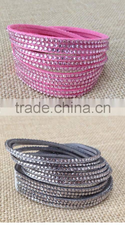MBRL05 Hot selling 12 layers leather bling wrap crystal bracelet