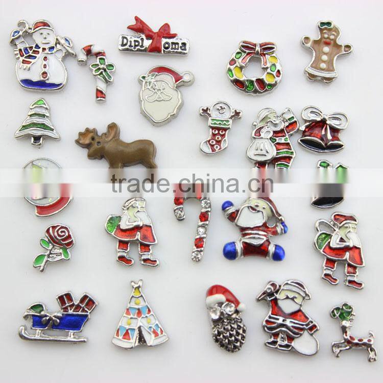 2015 Fashion Red Enamel Christmas Bell Floating Lockets Charms Wholesale