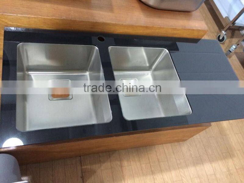 Durable Stainless Steel bowl tempered glass top basin sink for kitchen with glass drainboard
