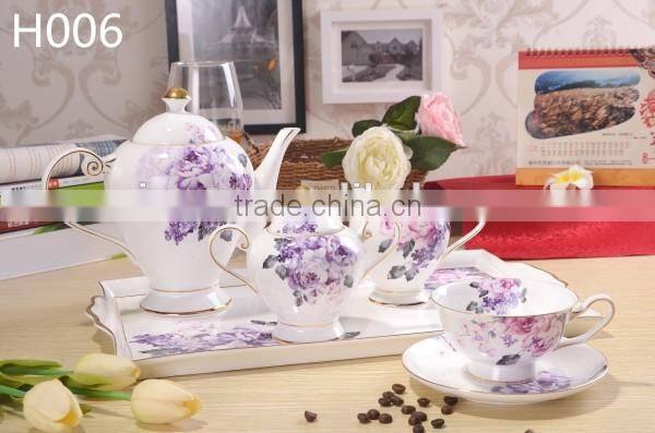 europe style round shape flower decal with gold-rim bone china cup with saucer