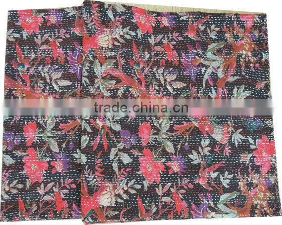 Kantha Bed Covers Online ,Queen Tropicana kantha Quilt In Turquoise Blue