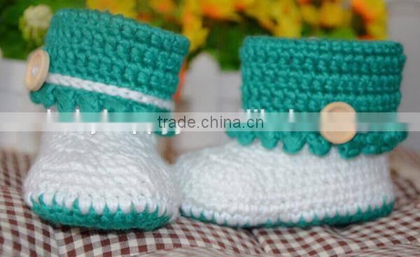 Green color optional hand crochet baby booties for baby