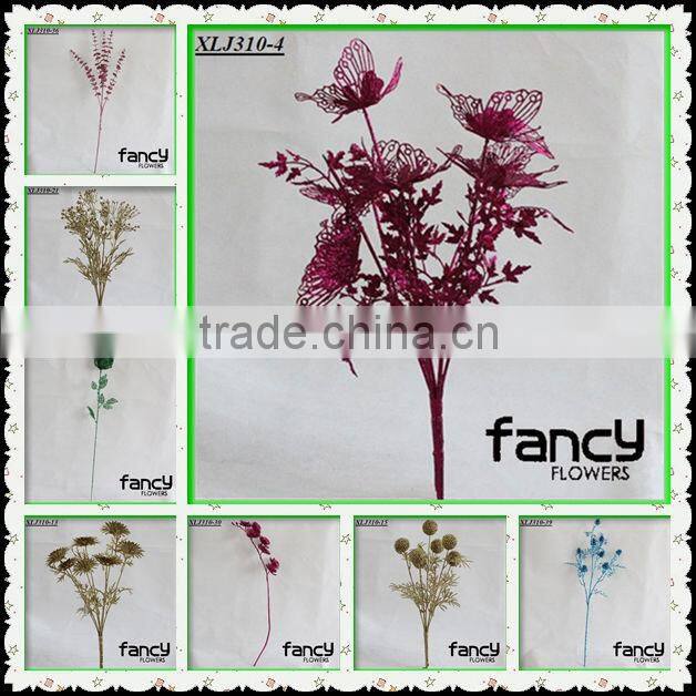 7 heads artificial glitter flower plant buy for Christmas decorations