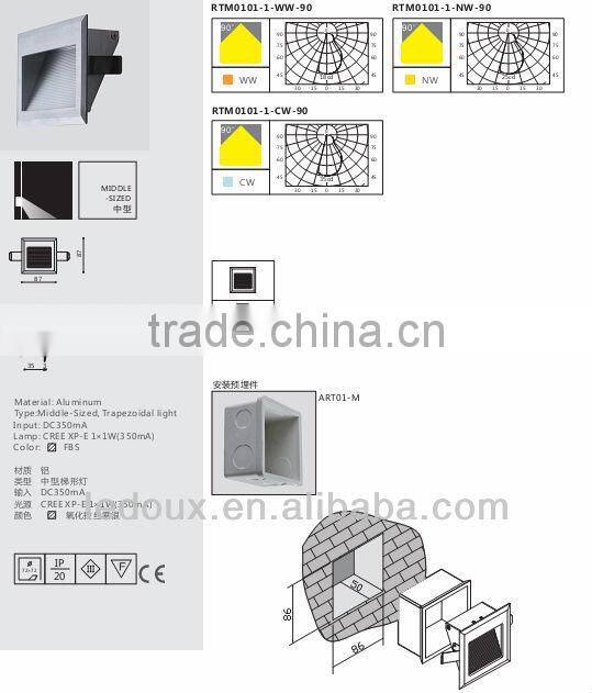 indoor square 87*87mm stair led light/recessed stair light/stair step light