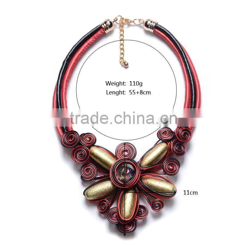 Europe and the United States Flowers hand woven leather necklace