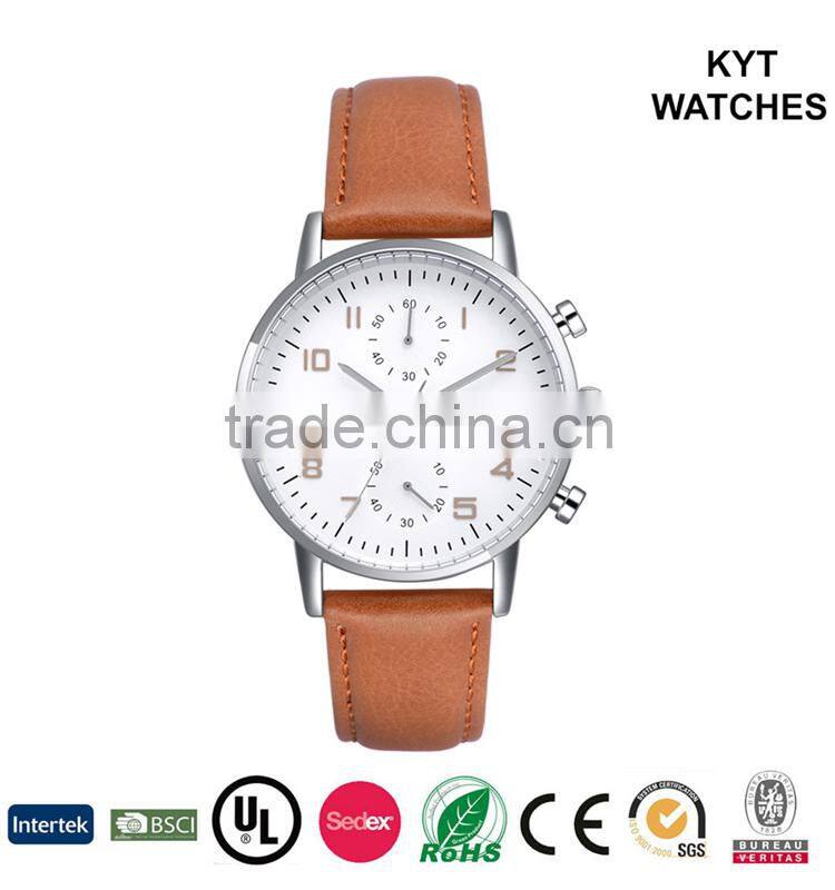 KYT Silver / Gold / Rose Gold Case 5ATM Water Resistant Wrist Quartz Mens Watch Chronograph