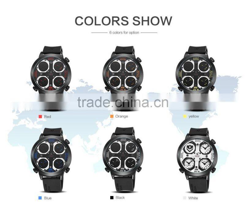 Weide mutiple time zones quartz watch, stainless steel quartz watches bezel japan 30m water resistant luxury watch for men
