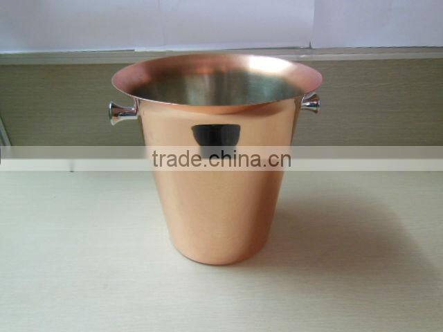 Stainless steel cocktail ice bucket with lugs finished in coppler plated