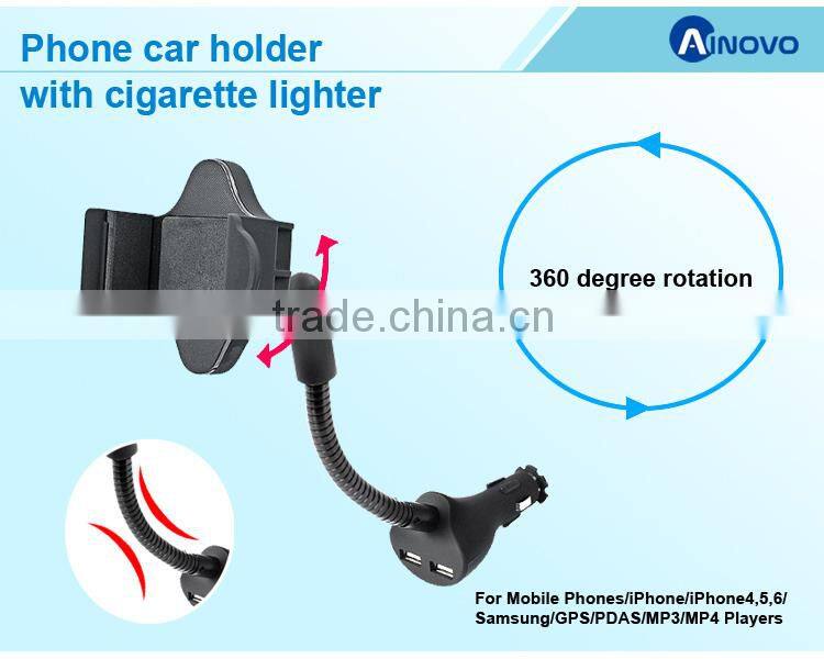 Dual USB 5V 2.1A clip mobile phone car holder with charging