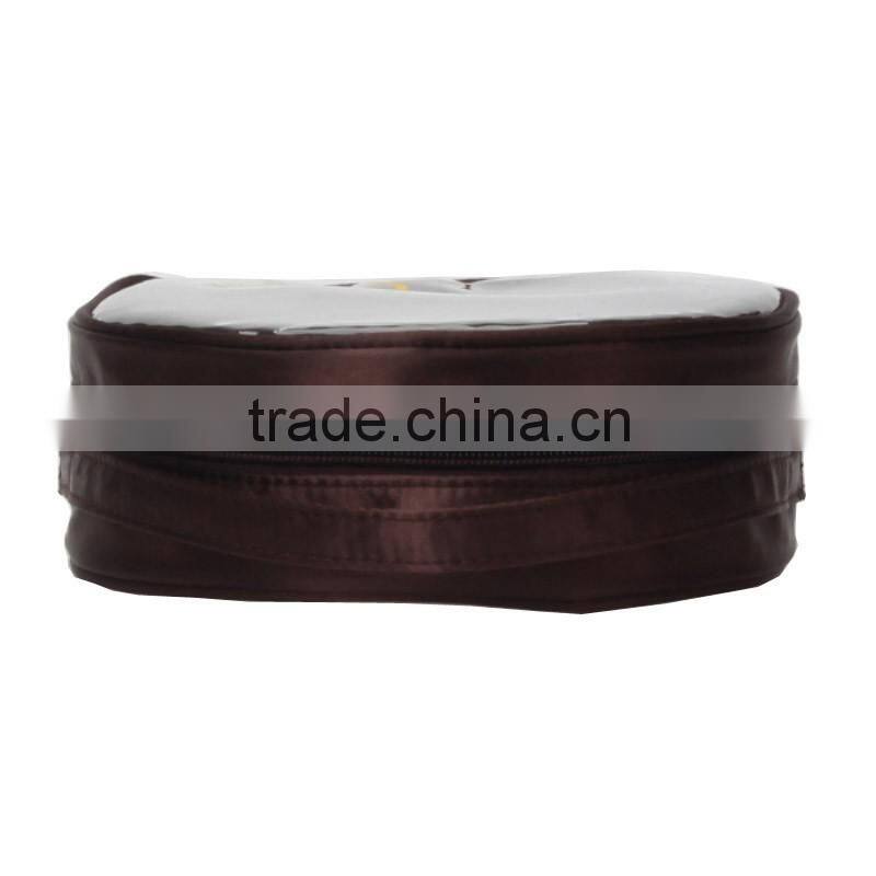 Satin fabric cosmetic bag/clear travel toiletry bags made in china