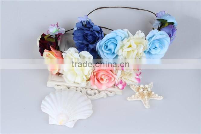 charming flowers elastic headbands,artificial flower crown hair jewelry accessories